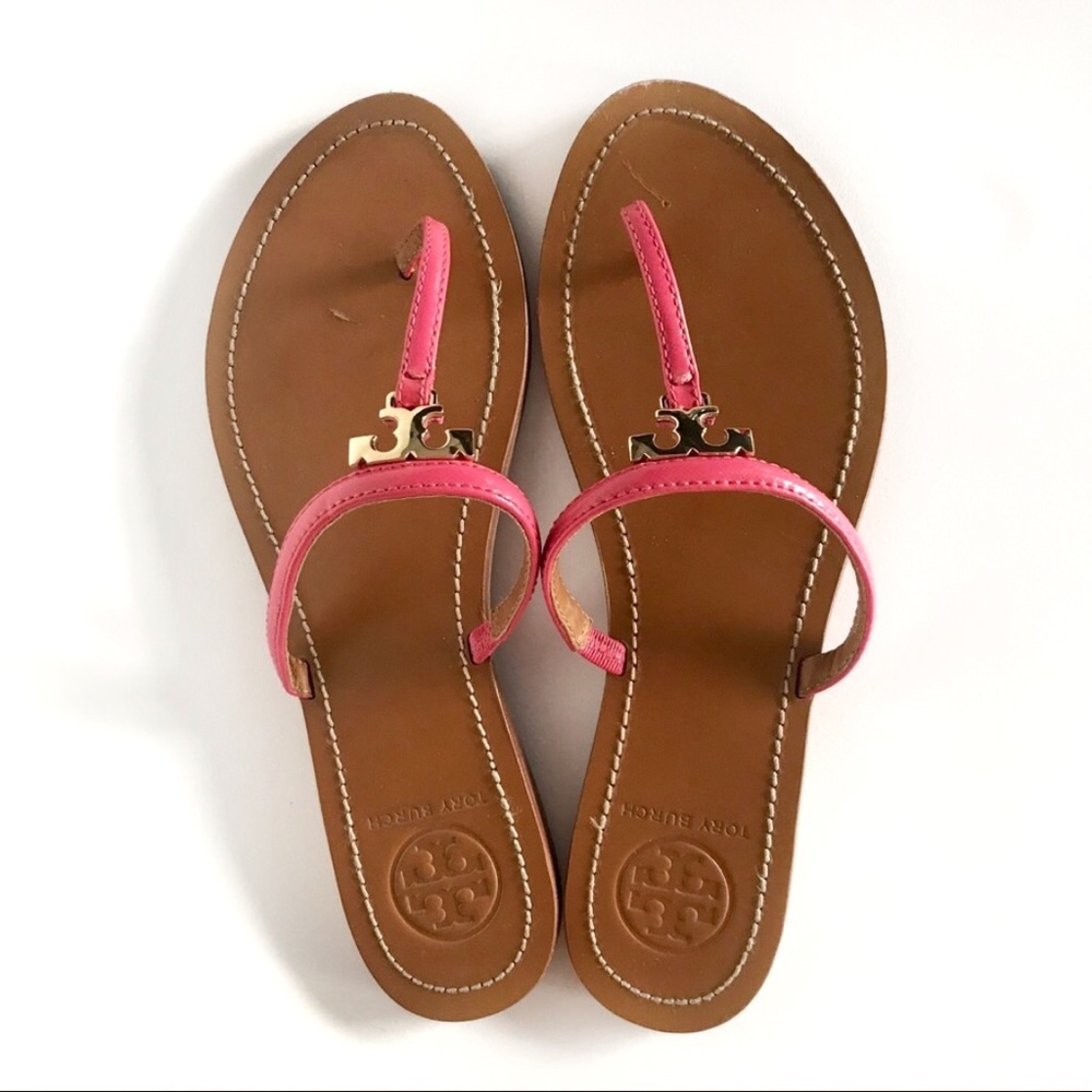 Tory Burch T Logo Flats Thongs Sandals Pink